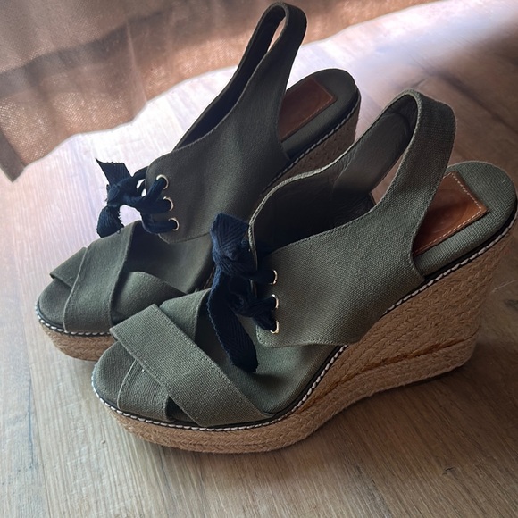 Tory Burch women’s size 11 wedge heels sandal green 5” espadrilles‎ luxury - Picture 1 of 6
